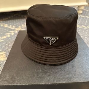 Prada Black Logo Nylon Bucket Hat in XS